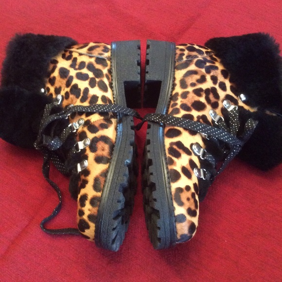 J. Crew Leopard Shearling Nordic Hiker Boots, Sz 8 - Picture 2 of 7